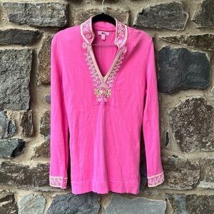 Lilly Pulitzer Cotton Cashmere Blend Knit Long Sleeve Tunic in Pink Size Small